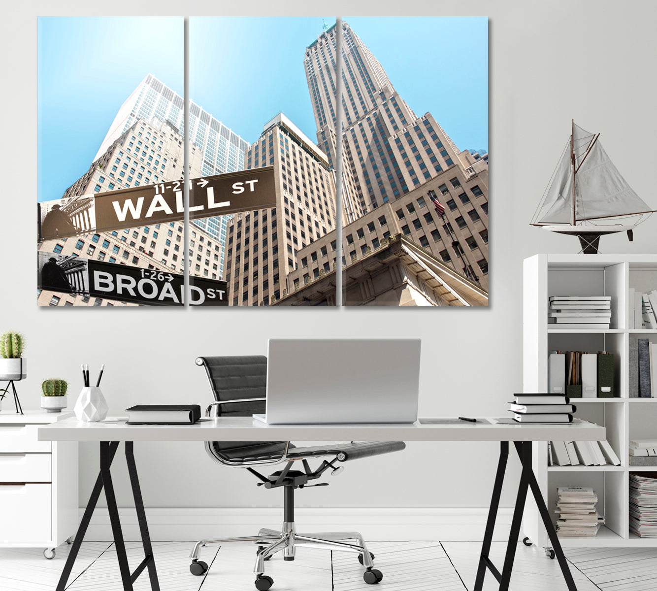 Road Sign Wall Street New York USA Canvas Print-Canvas Print-CetArt-1 Panel-24x16 inches-CetArt