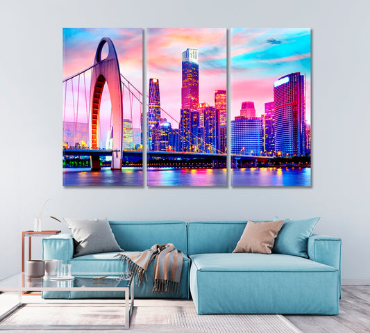 Guangzhou Cityscape over Pearl River with Liede Bridge Canvas Print-Canvas Print-CetArt-1 Panel-24x16 inches-CetArt