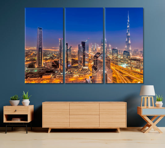 Night Cityscape of Dubai United Arab Emirates Canvas Print-Canvas Print-CetArt-1 Panel-24x16 inches-CetArt