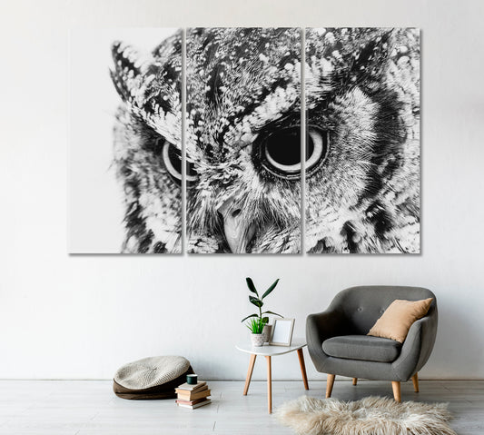 Wild Owl in Black and White Canvas Print-Canvas Print-CetArt-1 Panel-24x16 inches-CetArt