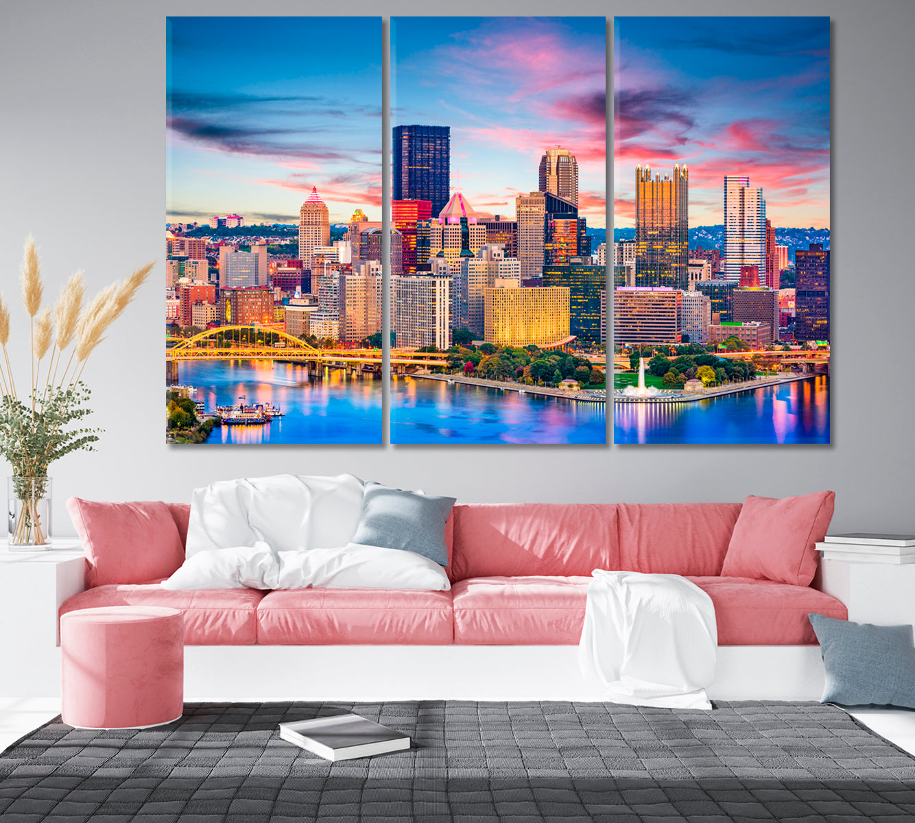 Colorful Skyscrapers of Pittsburgh at Dusk USA Canvas Print-Canvas Print-CetArt-1 Panel-24x16 inches-CetArt