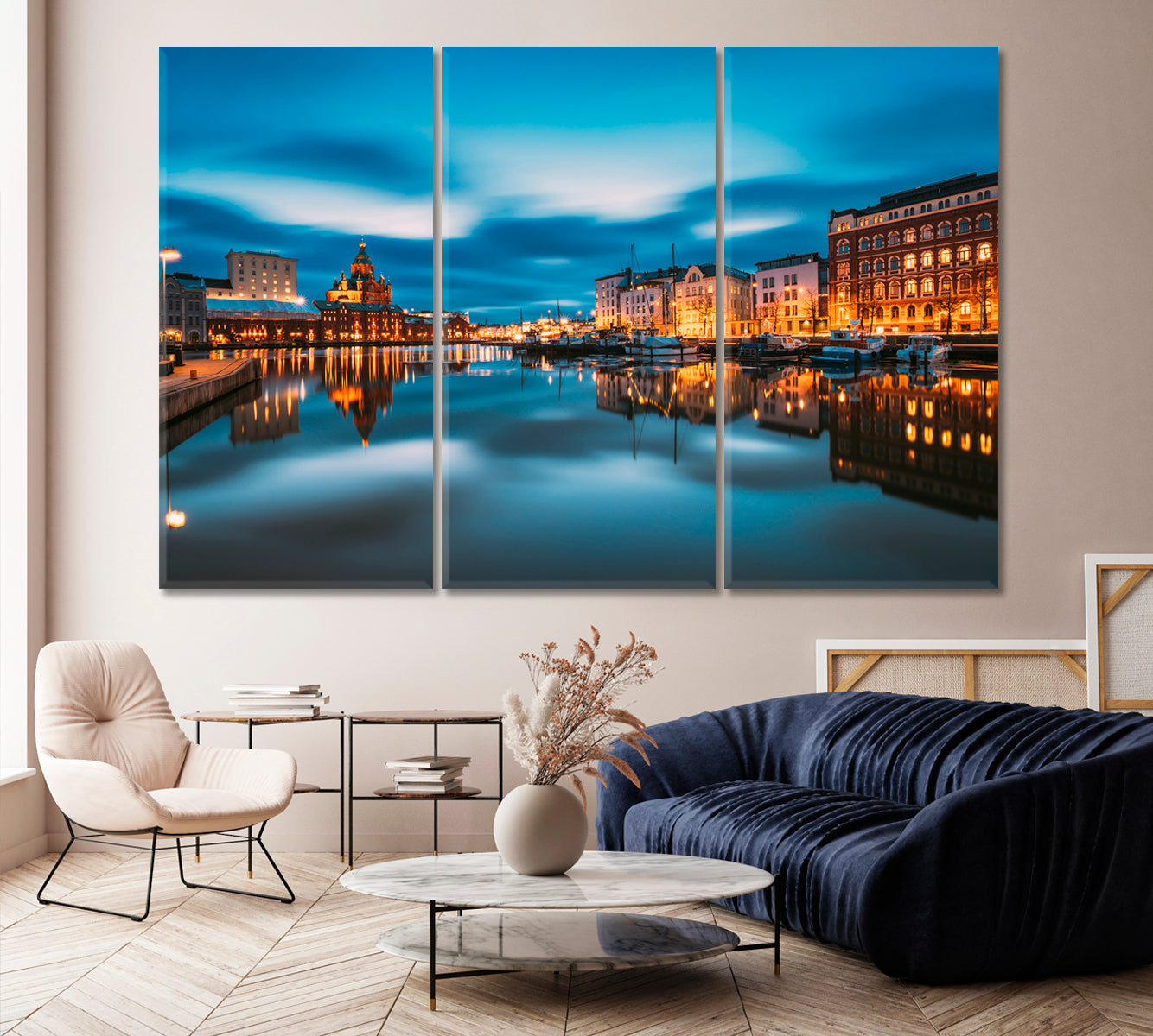 Night Panorama of Helsinki City Finland Canvas Print-Canvas Print-CetArt-1 Panel-24x16 inches-CetArt