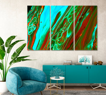 Green Orange Abstract Flowing Waves Canvas Print-Canvas Print-CetArt-3 Panels-36x24 inches-CetArt