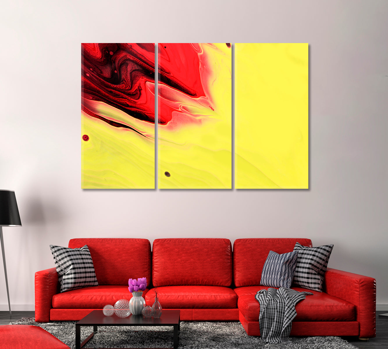 Bright Yellow Red Abstract Pattern Canvas Print-Canvas Print-CetArt-3 Panels-36x24 inches-CetArt
