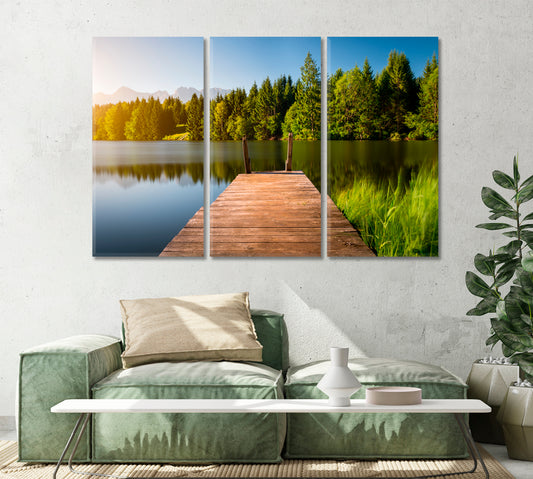 Wooden Pier in Lake Alps Mountain Landscape Canvas Print-Canvas Print-CetArt-1 Panel-24x16 inches-CetArt