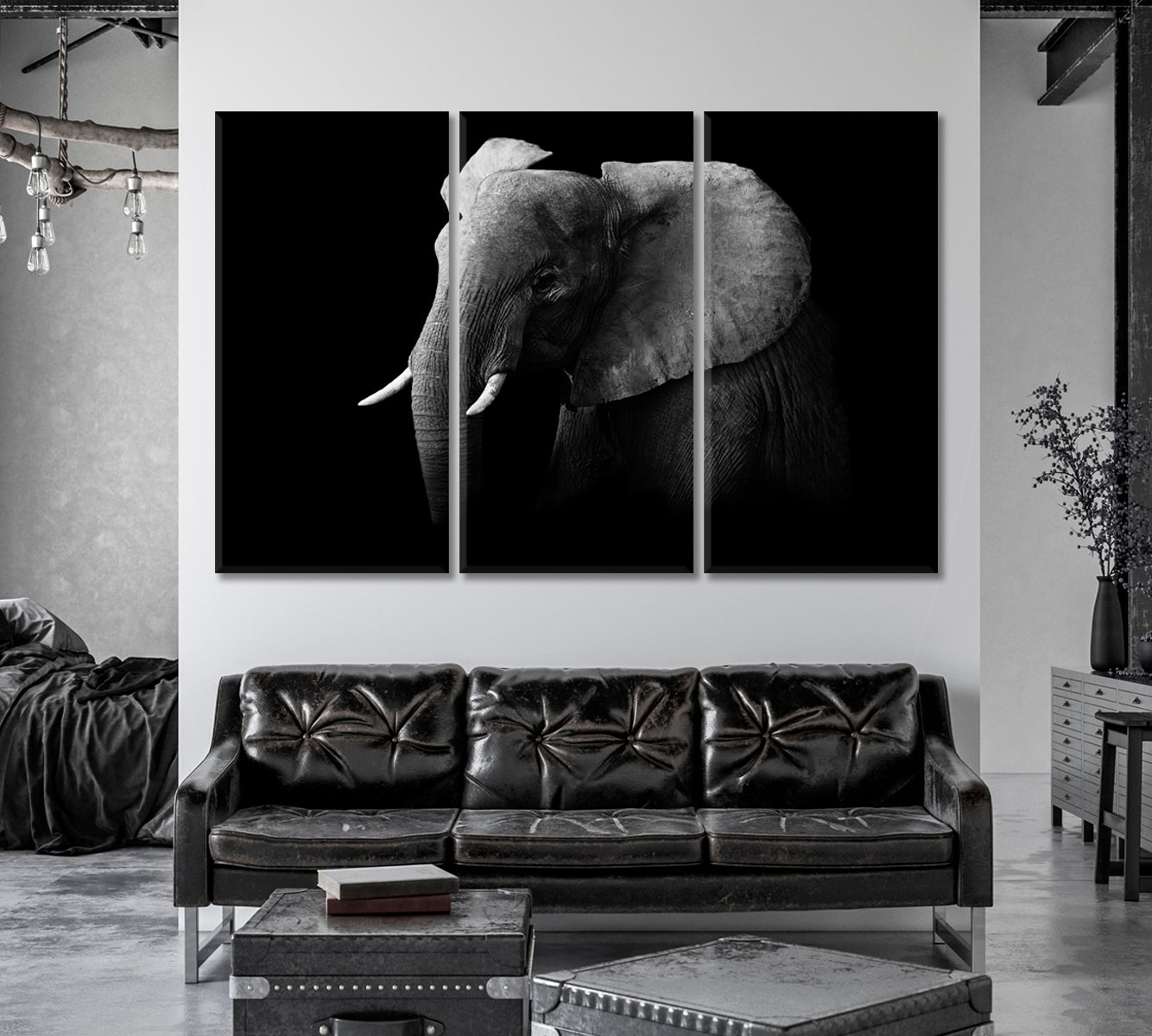 African Elephant in Black and White Canvas Print-Canvas Print-CetArt-1 Panel-24x16 inches-CetArt