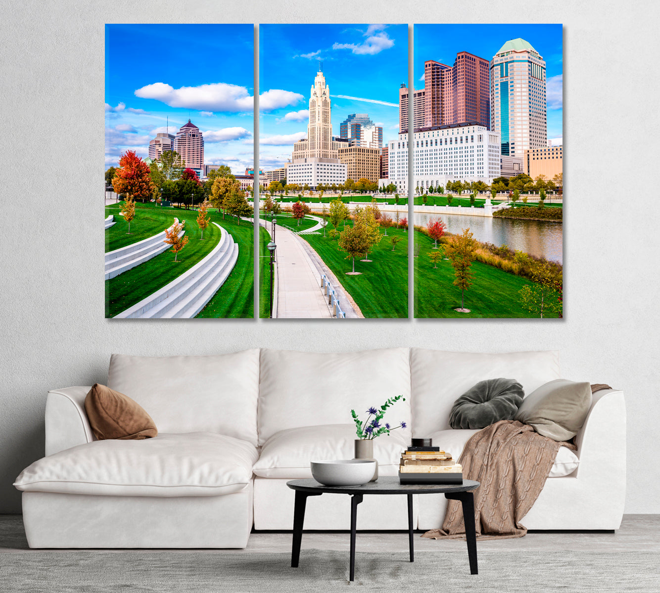 Columbus Ohio USA Skyline on the Scioto River Canvas Print-Canvas Print-CetArt-1 Panel-24x16 inches-CetArt