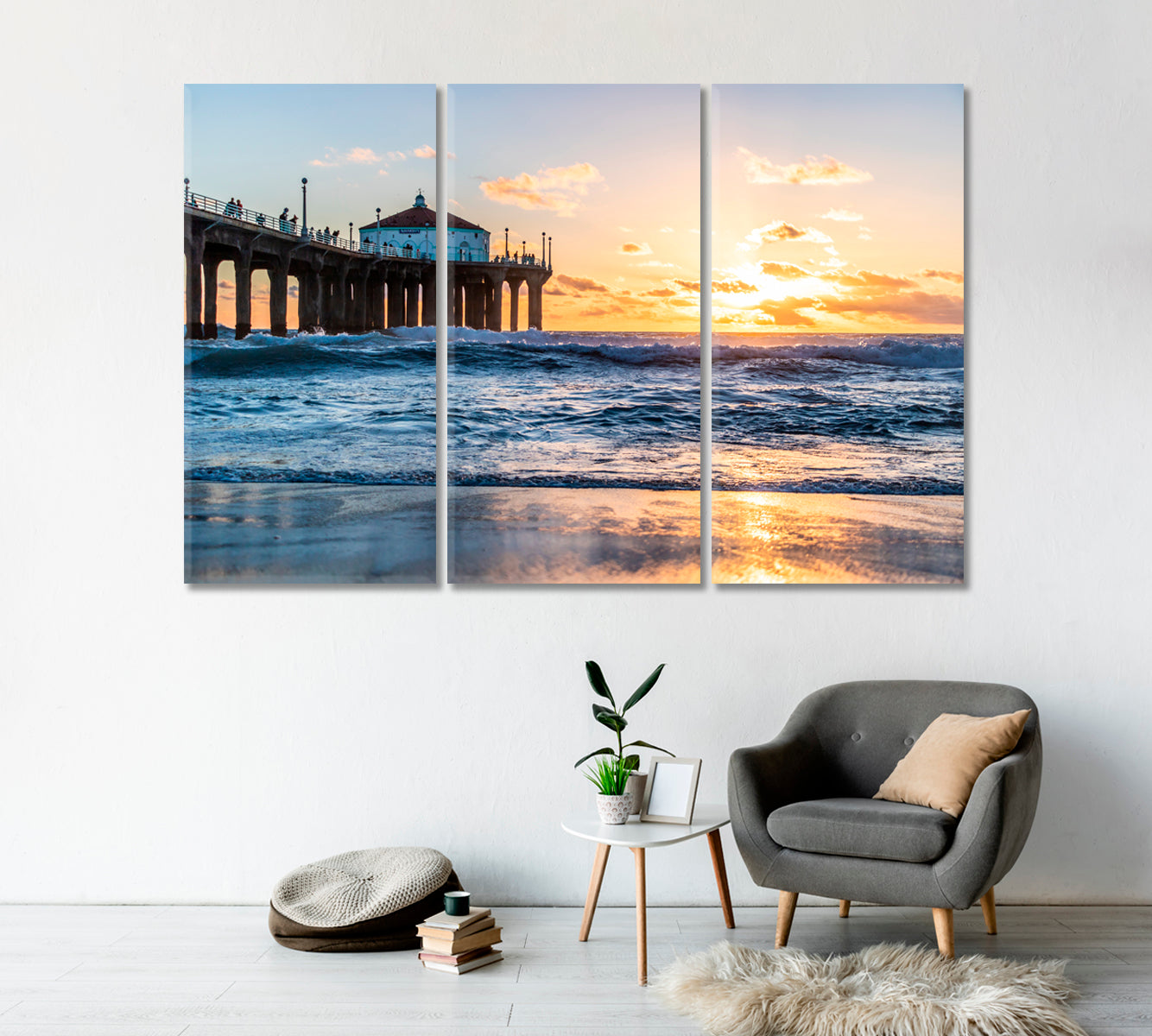 Sunset Behind Manhattan Beach Pier California Canvas Print-Canvas Print-CetArt-1 Panel-24x16 inches-CetArt