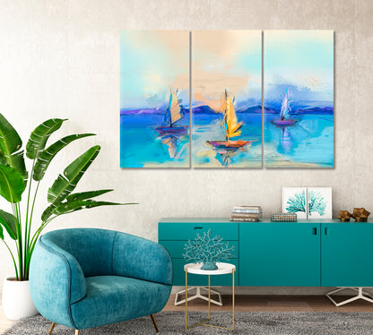Abstract Seascape with Sailboat Canvas Print-Canvas Print-CetArt-1 Panel-24x16 inches-CetArt