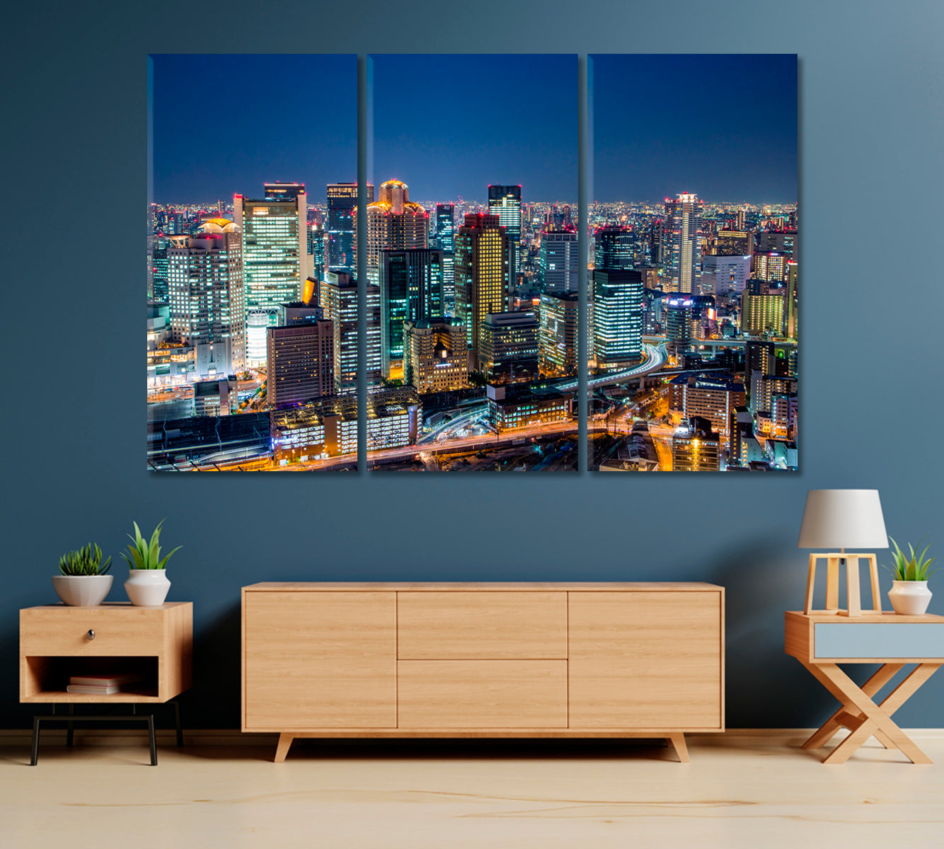 Osaka Downtown Skyline at Night Japan Canvas Print-Canvas Print-CetArt-1 Panel-24x16 inches-CetArt