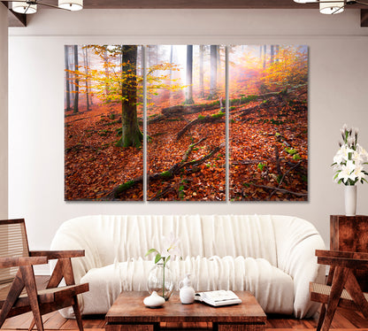 Fairy Autumn Forest with Red Leaves Canvas Print-Canvas Print-CetArt-1 Panel-24x16 inches-CetArt