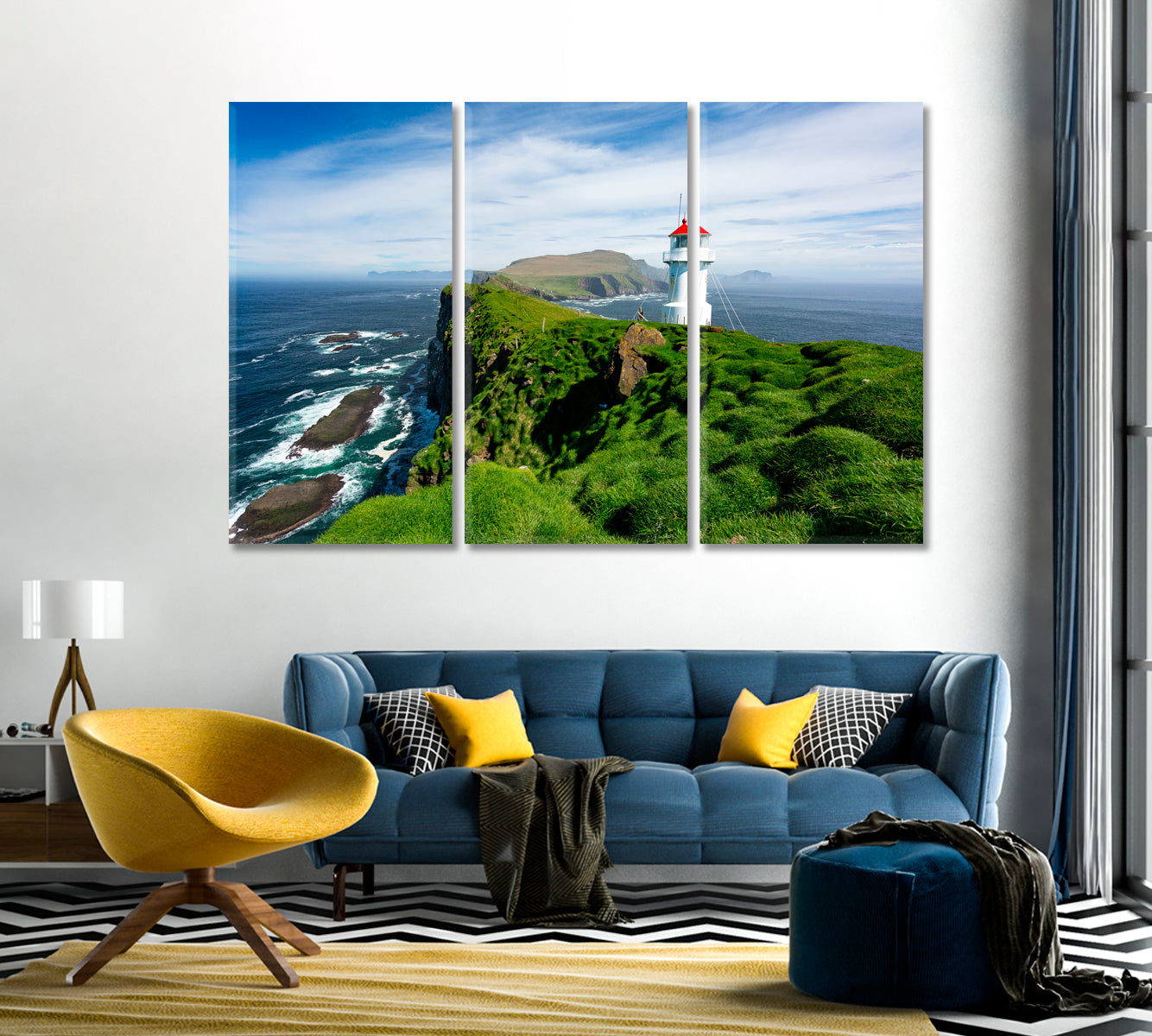 Beautiful Lighthouse on Mykines Island Faroe Islands North Atlantic Ocean Canvas Print-Canvas Print-CetArt-1 Panel-24x16 inches-CetArt