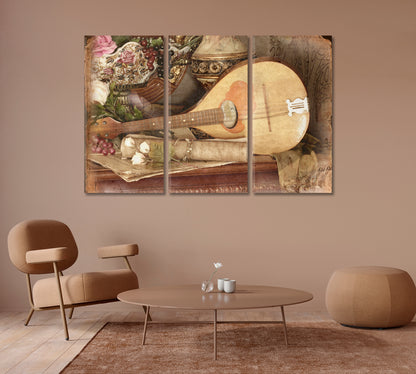 Still Life Mandolin and Roses Canvas Print-Canvas Print-CetArt-1 Panel-24x16 inches-CetArt
