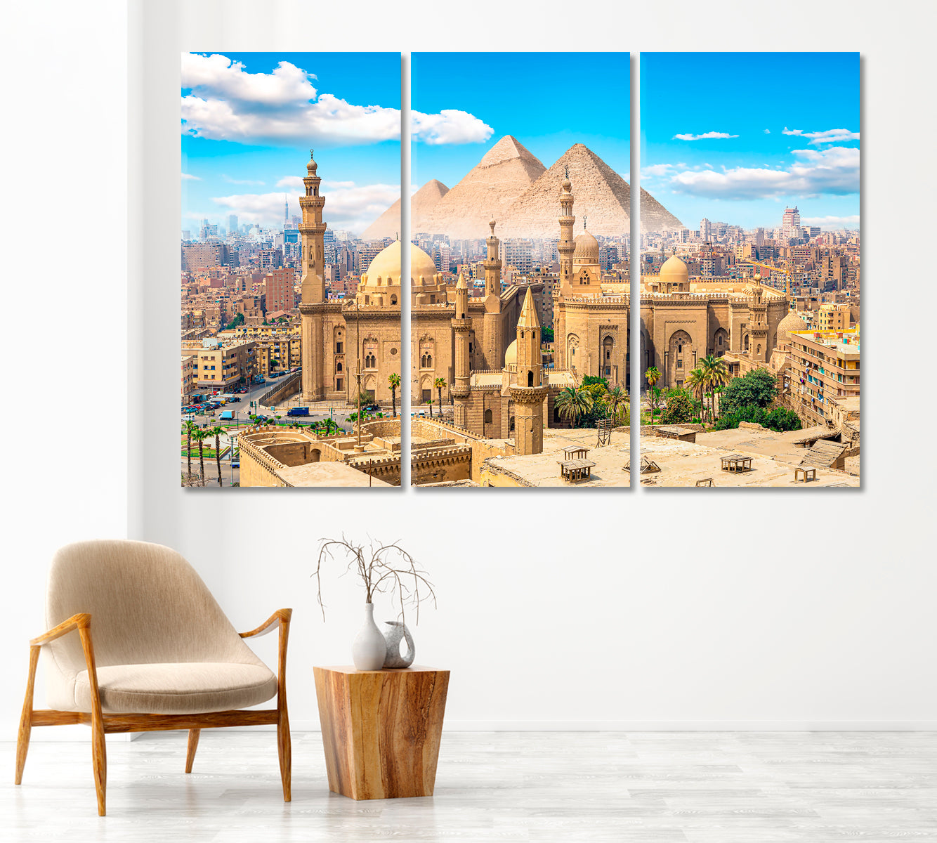 Mosque Sultan Hassan in Cairo and Pyramids Canvas Print-Canvas Print-CetArt-1 Panel-24x16 inches-CetArt