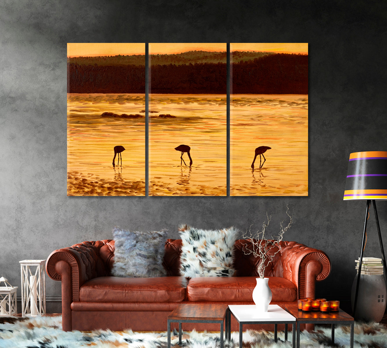 Flamingo Silhouettes at Sunset Canvas Print-Canvas Print-CetArt-1 Panel-24x16 inches-CetArt