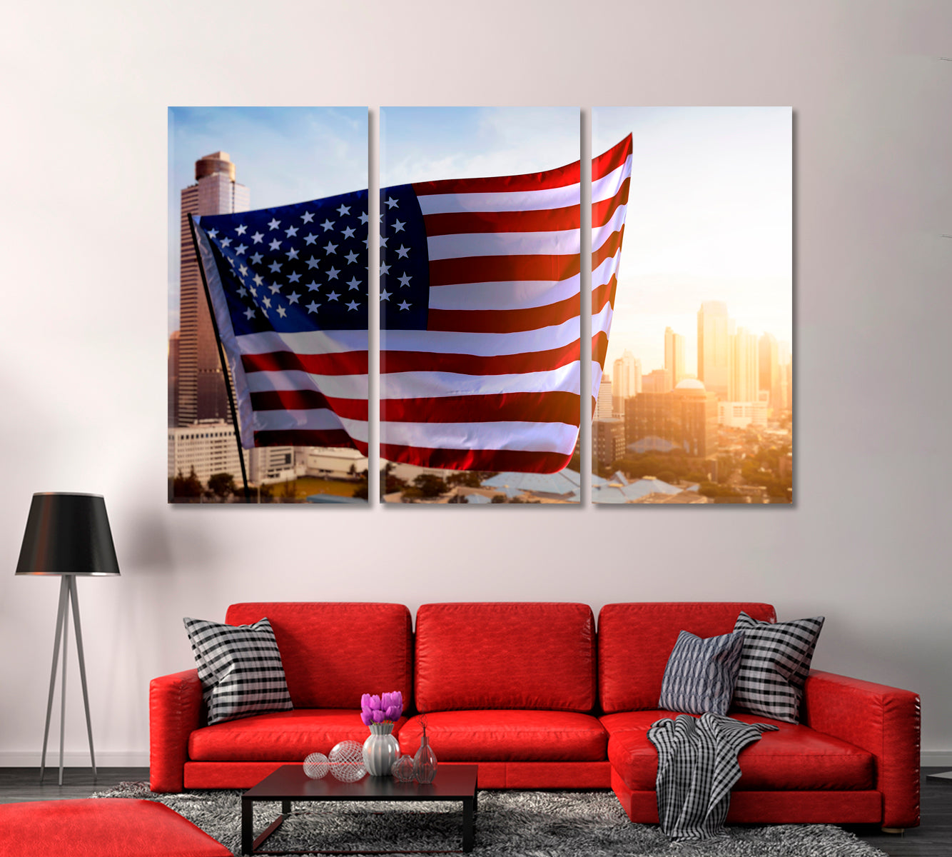 American Flag Flying in the Wind Canvas Print-Canvas Print-CetArt-1 Panel-24x16 inches-CetArt
