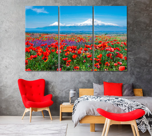Poppy Field near Mount Ararat Armenia Canvas Print-Canvas Print-CetArt-1 Panel-24x16 inches-CetArt
