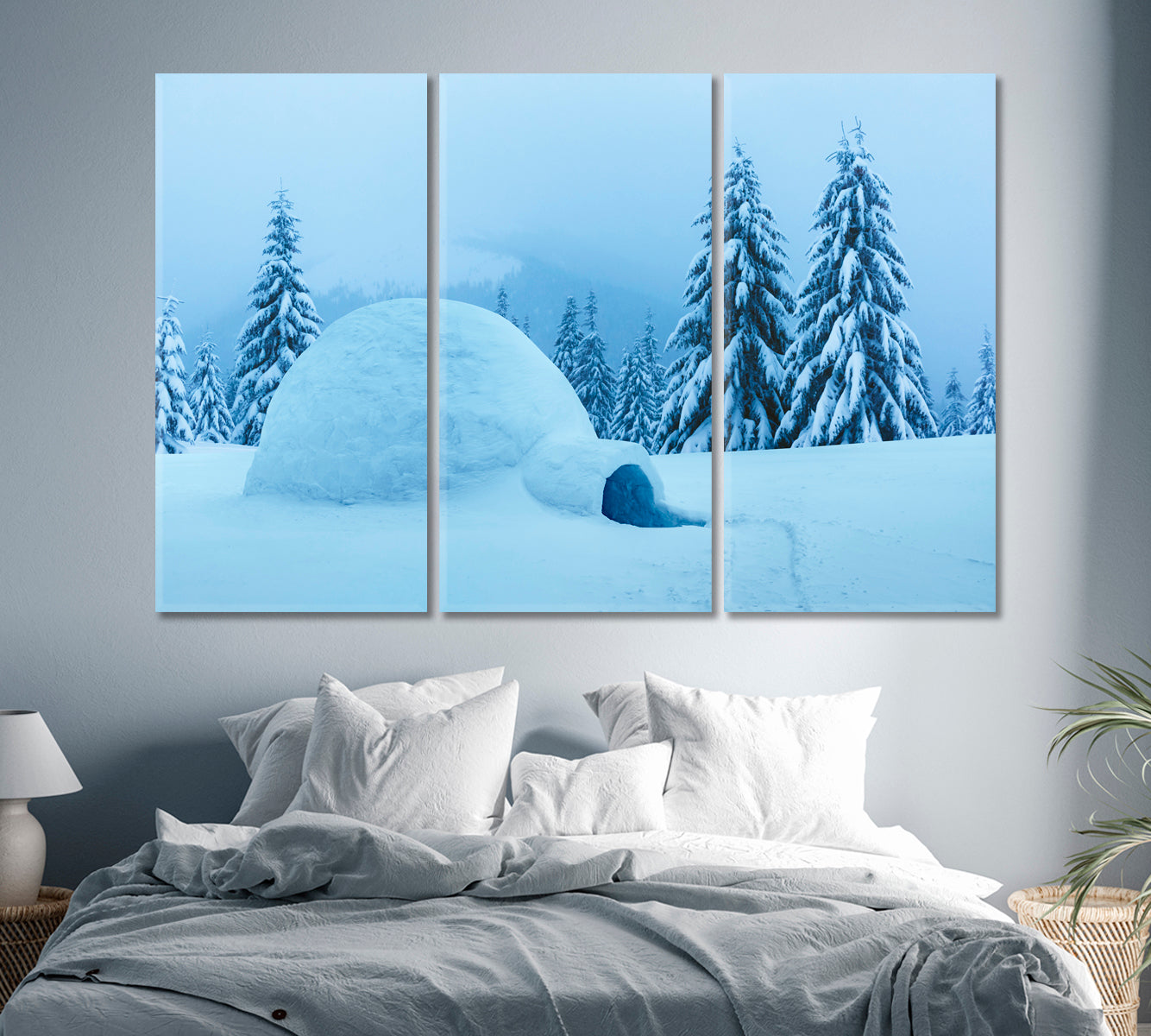 Igloo House in Winter Forest Mountains Canvas Print-Canvas Print-CetArt-1 Panel-24x16 inches-CetArt