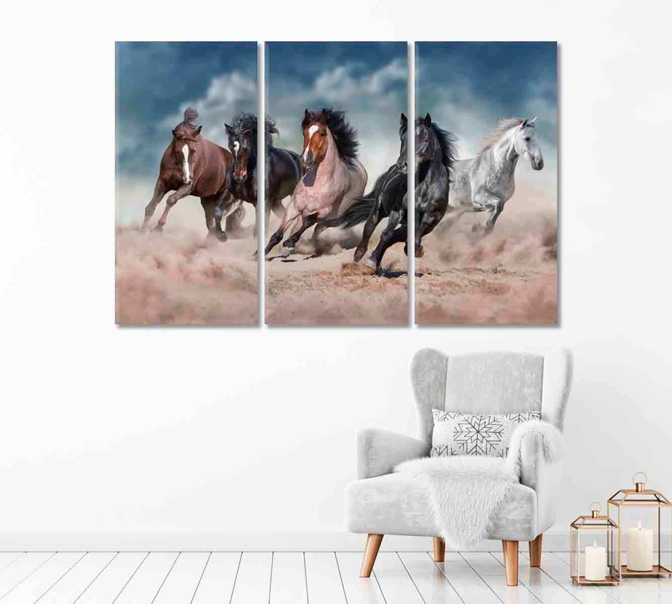 Beautiful Strong Horses Running in Desert Canvas Print-Canvas Print-CetArt-1 Panel-24x16 inches-CetArt