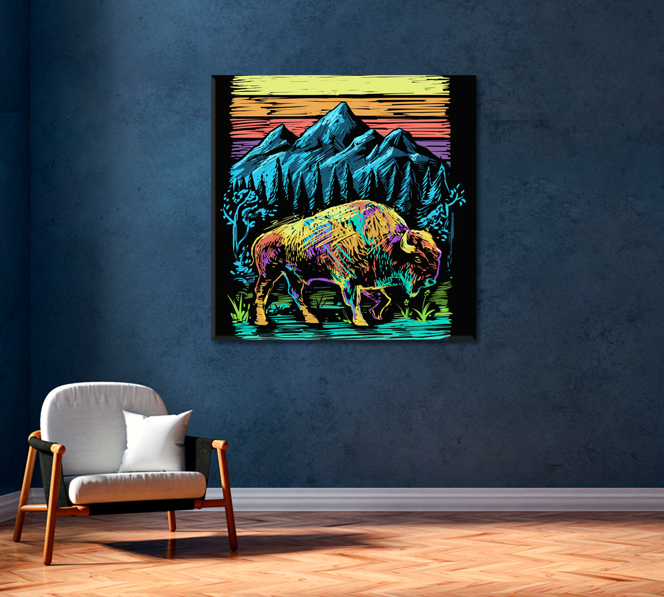 Abstract Bright Bison in Yellowstone National Park Canvas Print-Canvas Print-CetArt-1 panel-12x12 inches-CetArt