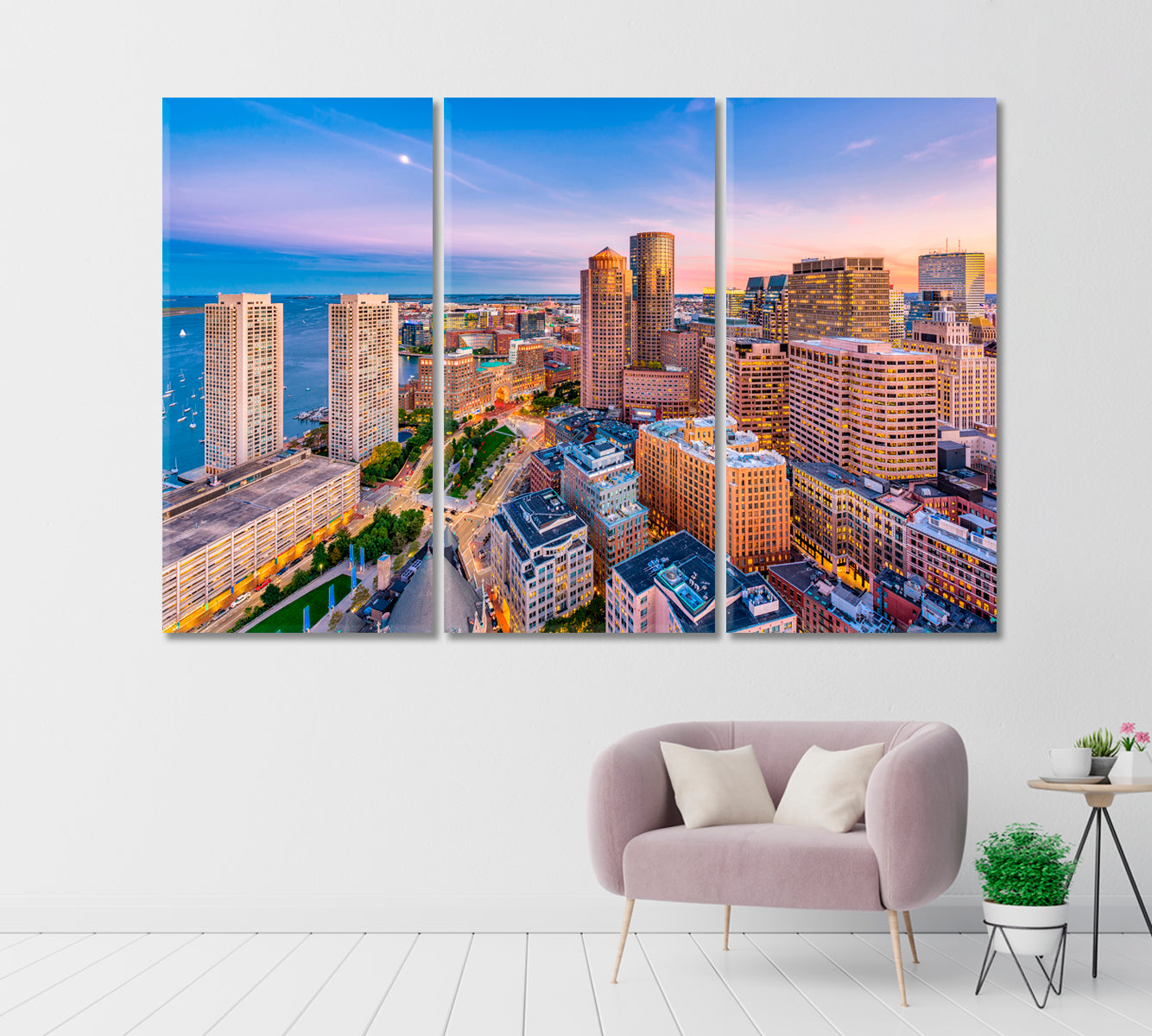 Boston Cityscape at Dusk USA Canvas Print-Canvas Print-CetArt-1 Panel-24x16 inches-CetArt