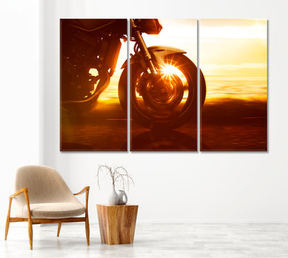 Motorcycle on the Coastal Road at Sunset Canvas Print-Canvas Print-CetArt-1 Panel-24x16 inches-CetArt