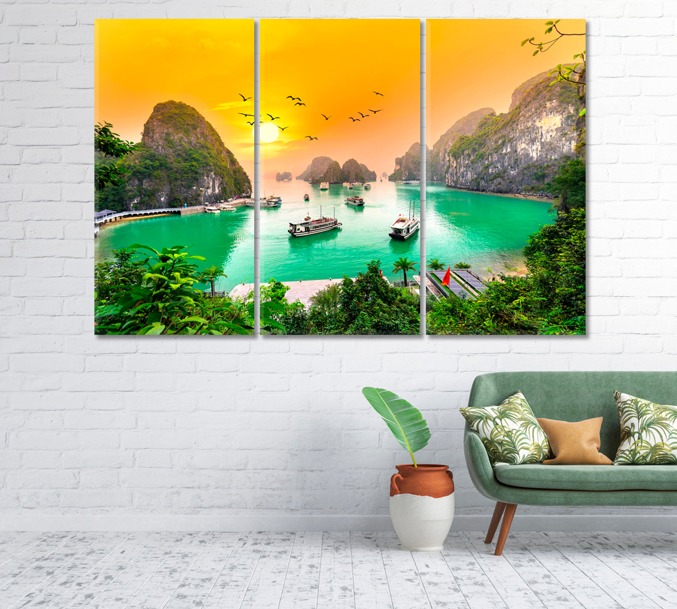 Very Beautiful Sunset over Halong Bay Vietnam Canvas Print-Canvas Print-CetArt-1 Panel-24x16 inches-CetArt