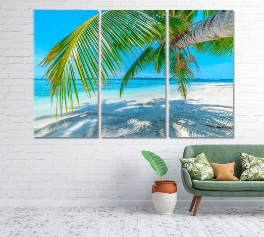 White Sandy Beach with Coconut Tree Canvas Print-Canvas Print-CetArt-1 Panel-24x16 inches-CetArt