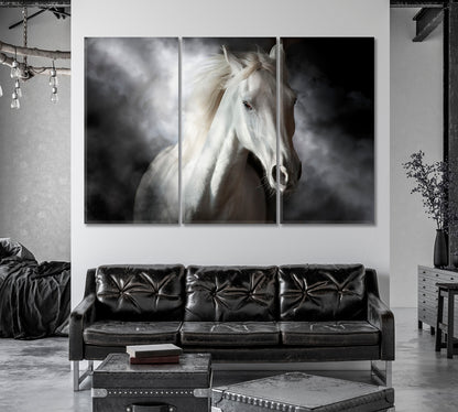 White Horse in Mist Canvas Print-Canvas Print-CetArt-1 Panel-24x16 inches-CetArt