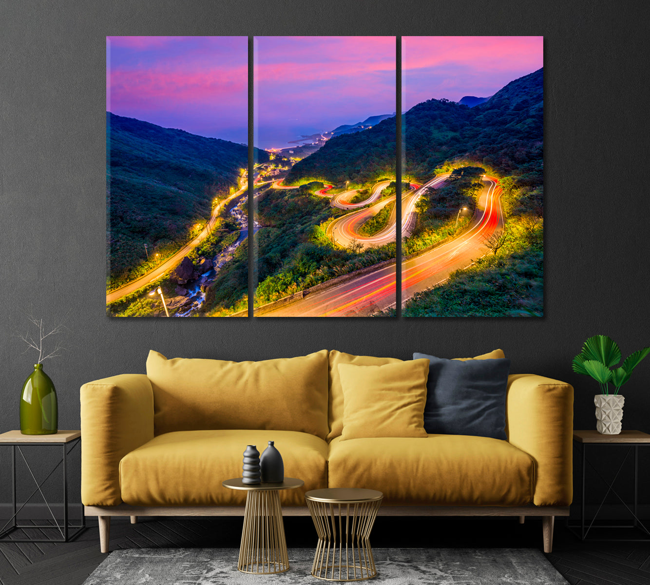 Illuminated Hillside Road at Dusk Jiufen Taiwan Canvas Print-Canvas Print-CetArt-1 Panel-24x16 inches-CetArt