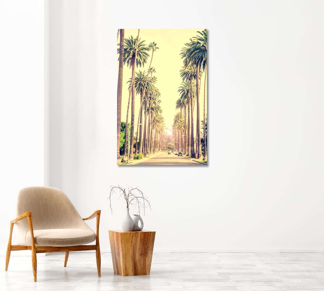 Beverly Hills Street with Palm Trees at Sunset Los Angeles Canvas Print-Canvas Print-CetArt-1 panel-16x24 inches-CetArt