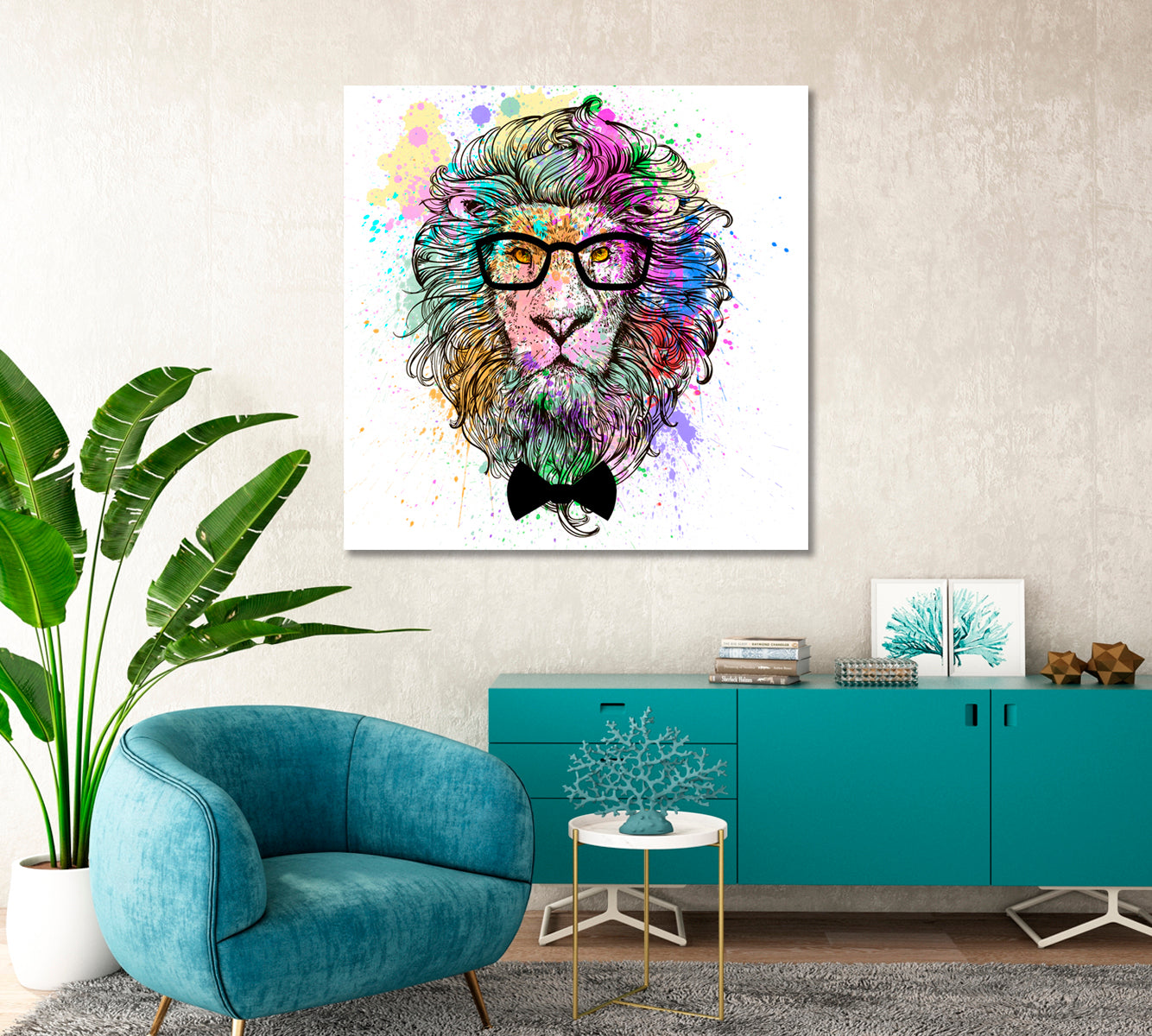 Abstract Multicolored Lion Portrait Canvas Print-Canvas Print-CetArt-1 panel-12x12 inches-CetArt