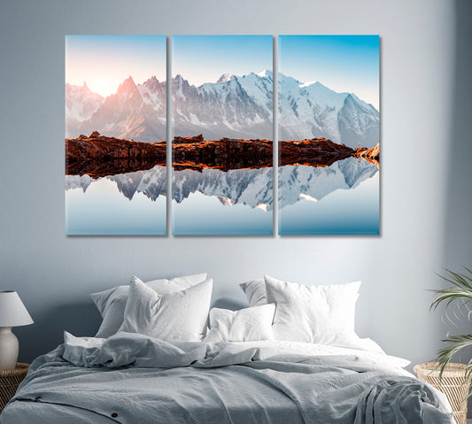 Monte Bianco Mountains Range Reflection Canvas Print-Canvas Print-CetArt-1 Panel-24x16 inches-CetArt