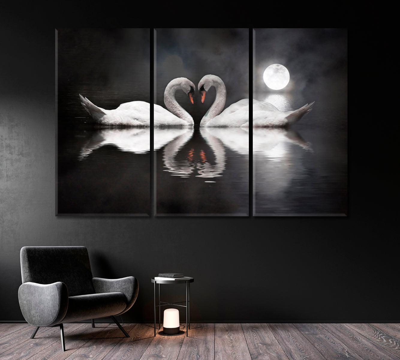 Two White Swans in Shape of Heart Canvas Print-Canvas Print-CetArt-1 Panel-24x16 inches-CetArt