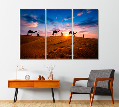 Camel Caravan Silhouette in Desert at Sunset Canvas Print-Canvas Print-CetArt-1 Panel-24x16 inches-CetArt