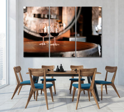 Two Glasses of Red Wine on Wooden Barrel Canvas Print-Canvas Print-CetArt-1 Panel-24x16 inches-CetArt