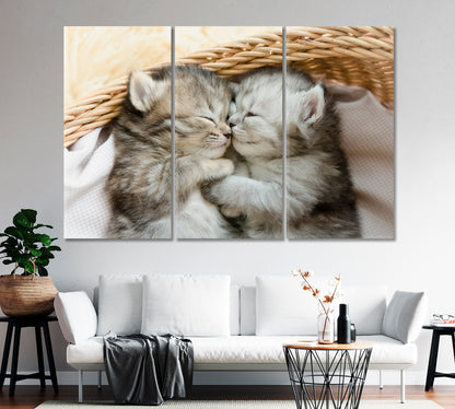 Cute Kittens Sleeping an Embrace Canvas Print-Canvas Print-CetArt-1 Panel-24x16 inches-CetArt