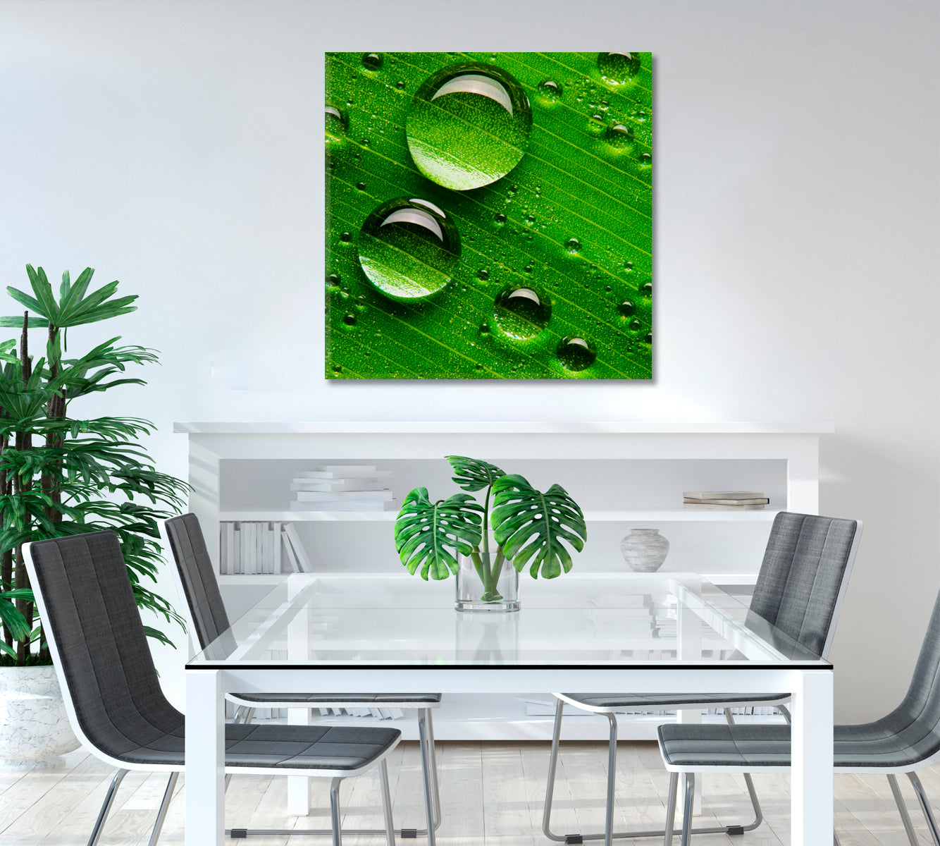 Water Droplets on Green Leaf Canvas Print-Canvas Print-CetArt-1 panel-12x12 inches-CetArt