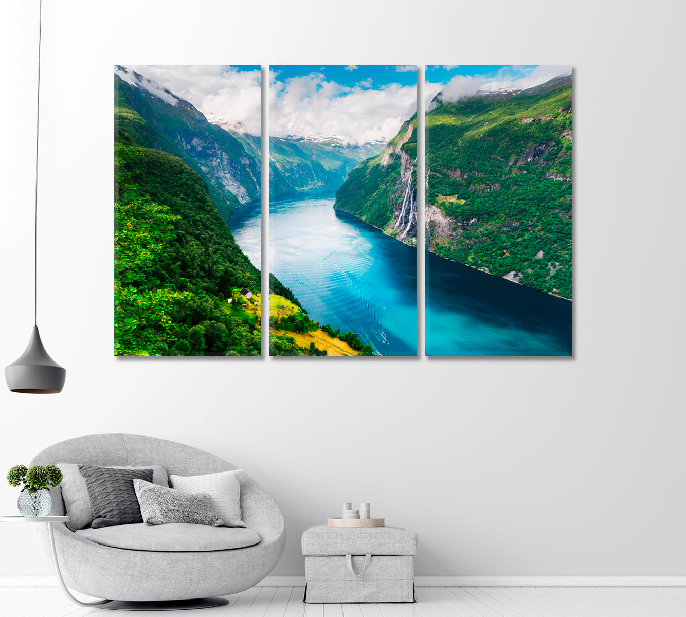 Sunnylvsfjorden Fjord and Seven Sisters Waterfalls Norway Canvas Print-Canvas Print-CetArt-1 Panel-24x16 inches-CetArt