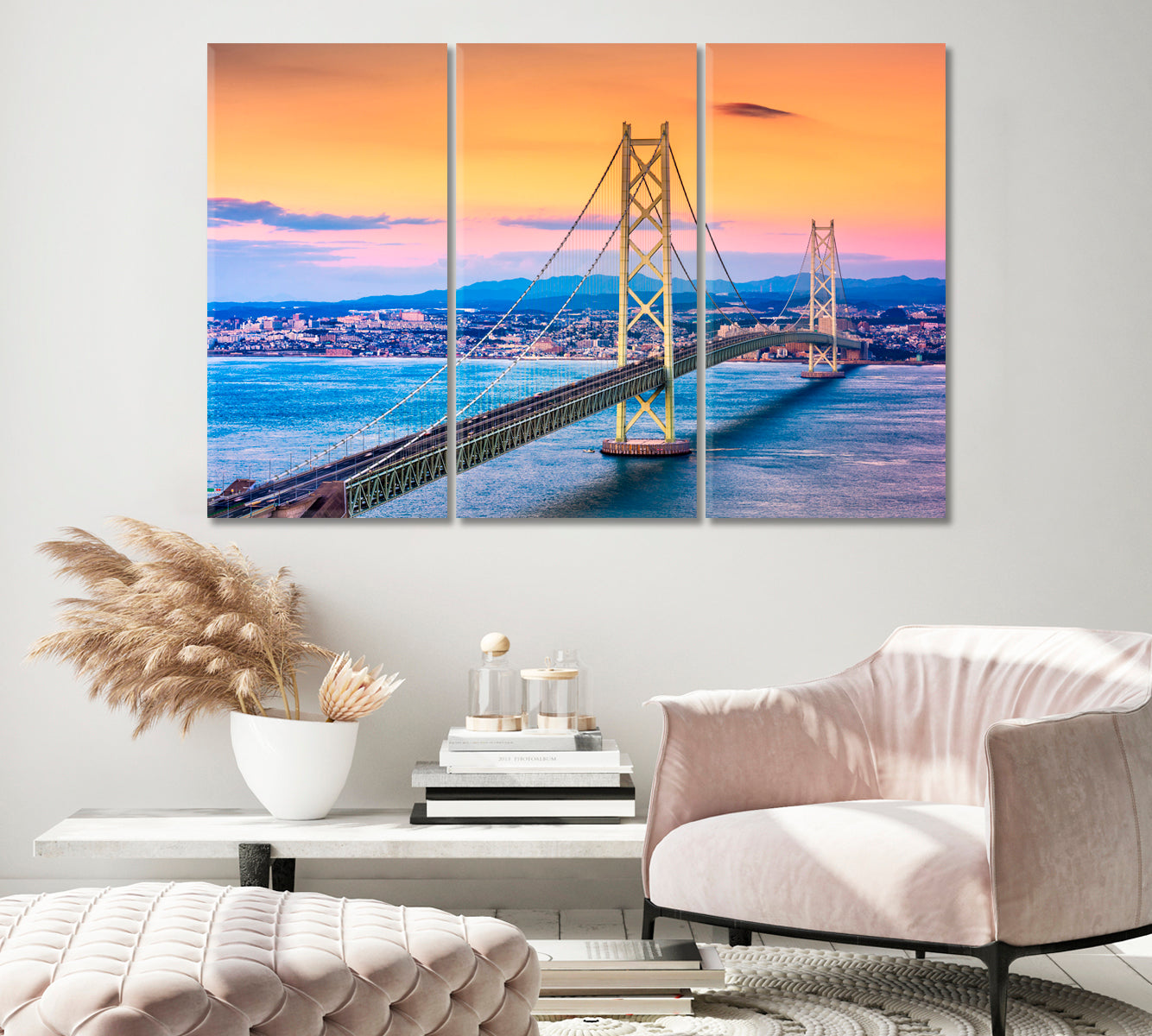 Akashi Kaikyo Bridge at Dusk Japan Canvas Print-Canvas Print-CetArt-1 Panel-24x16 inches-CetArt