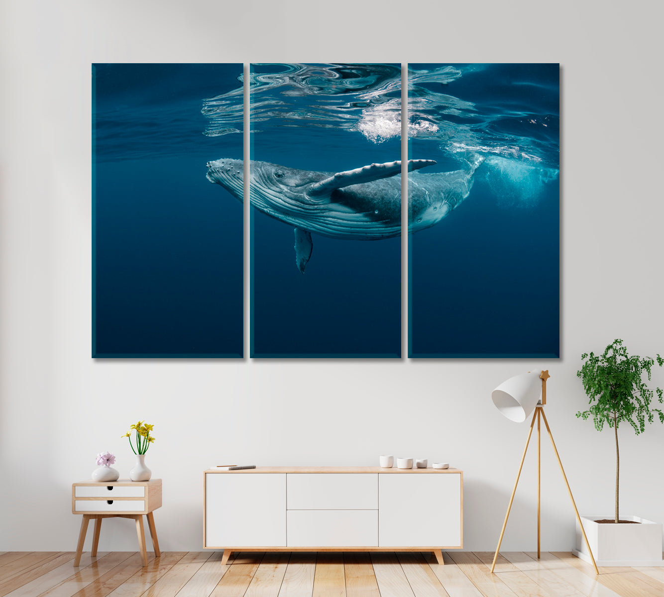 Baby Whale Surface Ocean Canvas Print-Canvas Print-CetArt-3 Panels-36x24 inches-CetArt