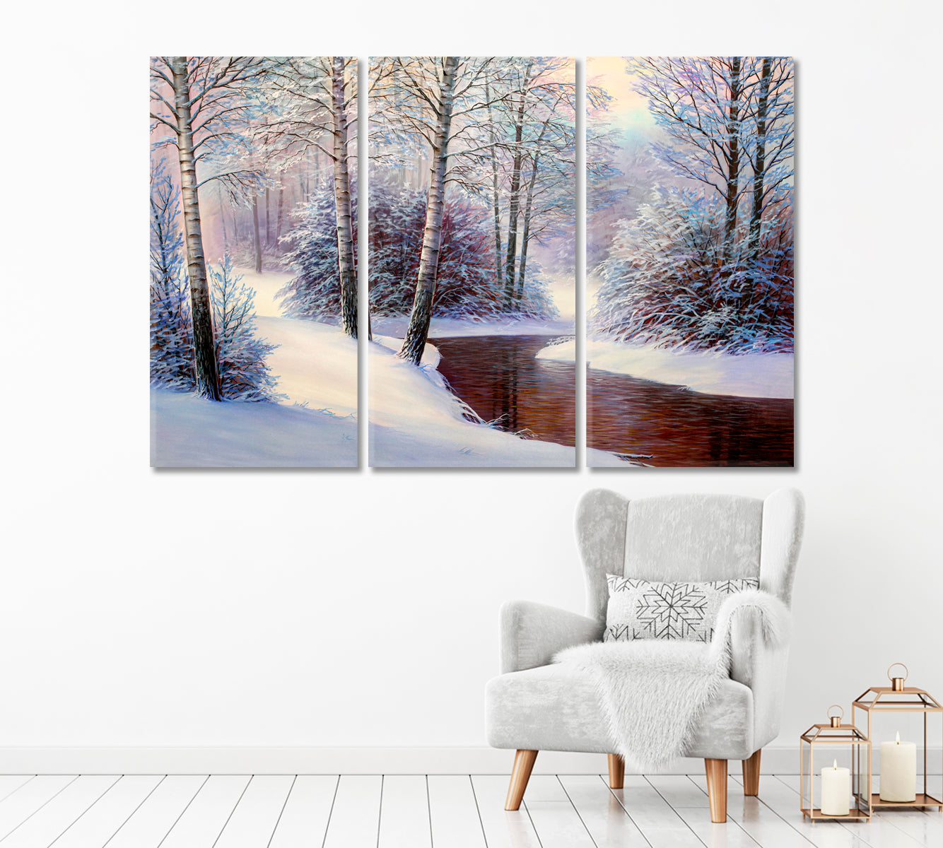 Winter Forest with River Canvas Print-Canvas Print-CetArt-1 Panel-24x16 inches-CetArt