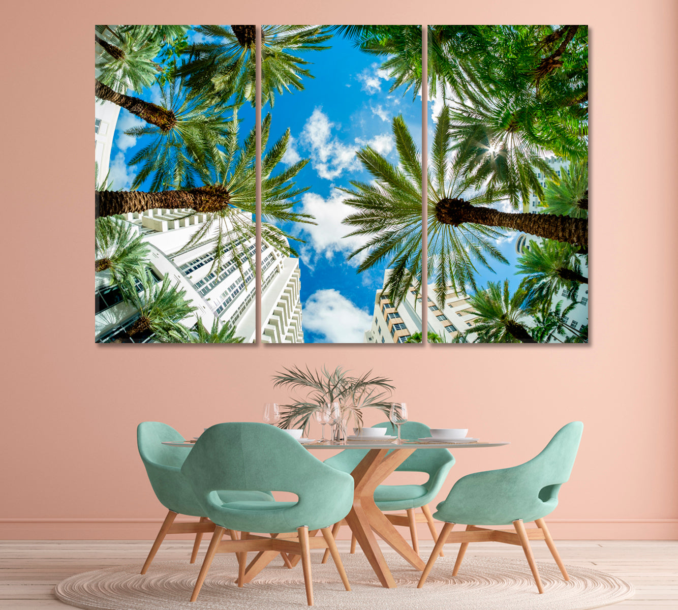 Miami Cityscape View with Palm Trees Canvas Print-Canvas Print-CetArt-1 Panel-24x16 inches-CetArt