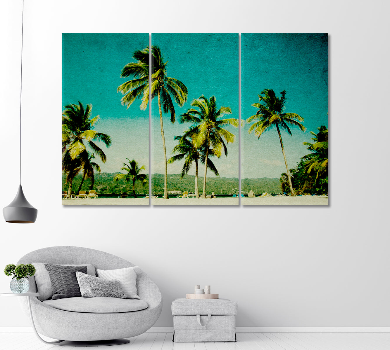 Tropical Beach with Palm Trees Canvas Print-Canvas Print-CetArt-1 Panel-24x16 inches-CetArt