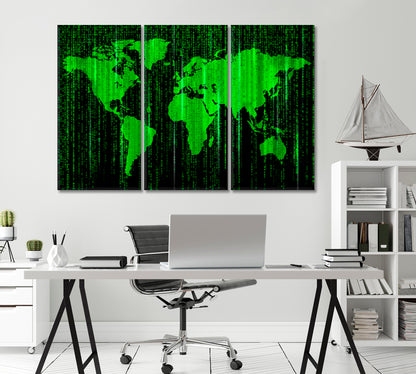 Abstract Binary Code World Map Canvas Print-Canvas Print-CetArt-1 Panel-24x16 inches-CetArt
