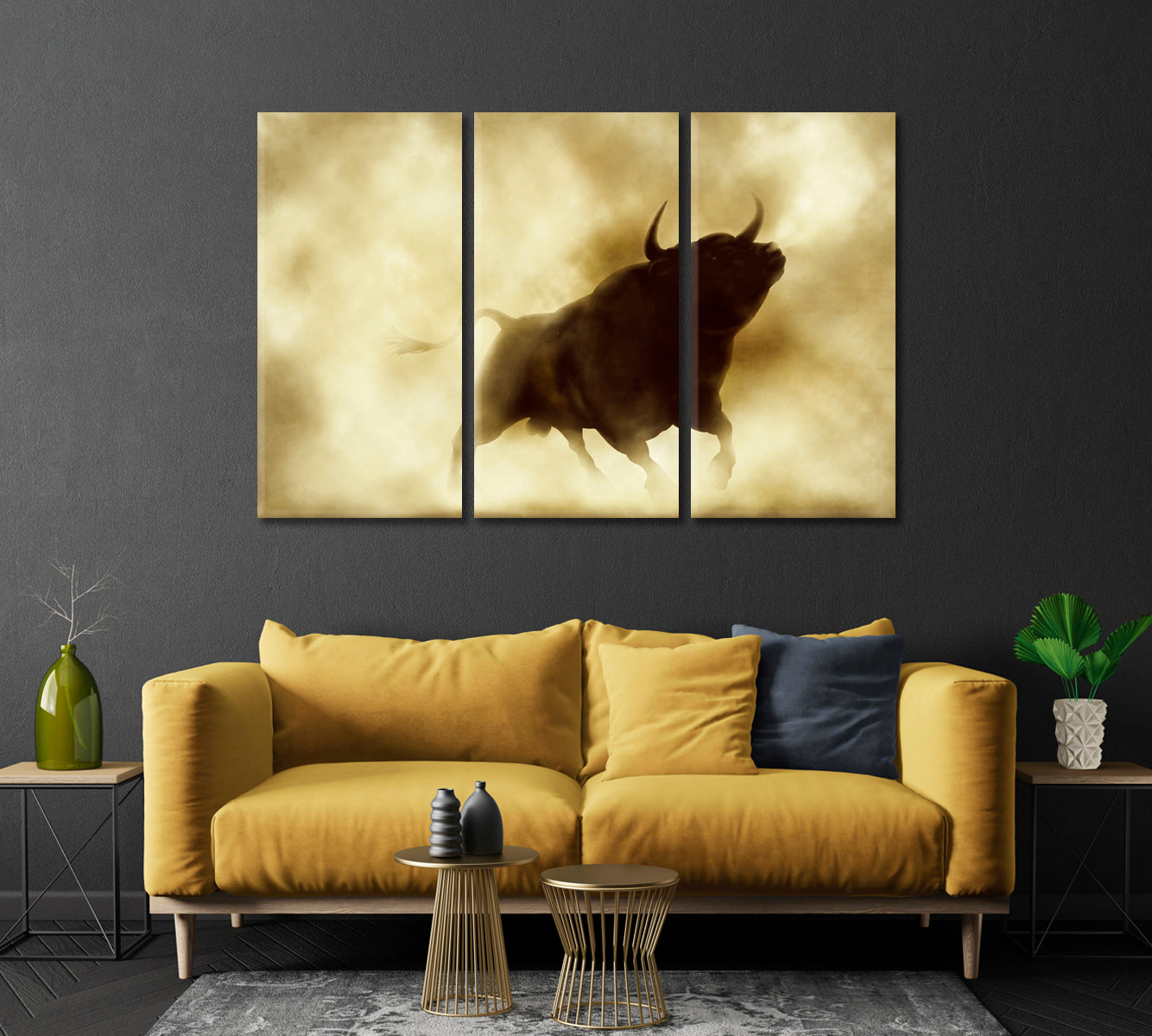 Angry Bull Silhouette in Smoke Canvas Print-Canvas Print-CetArt-1 Panel-24x16 inches-CetArt