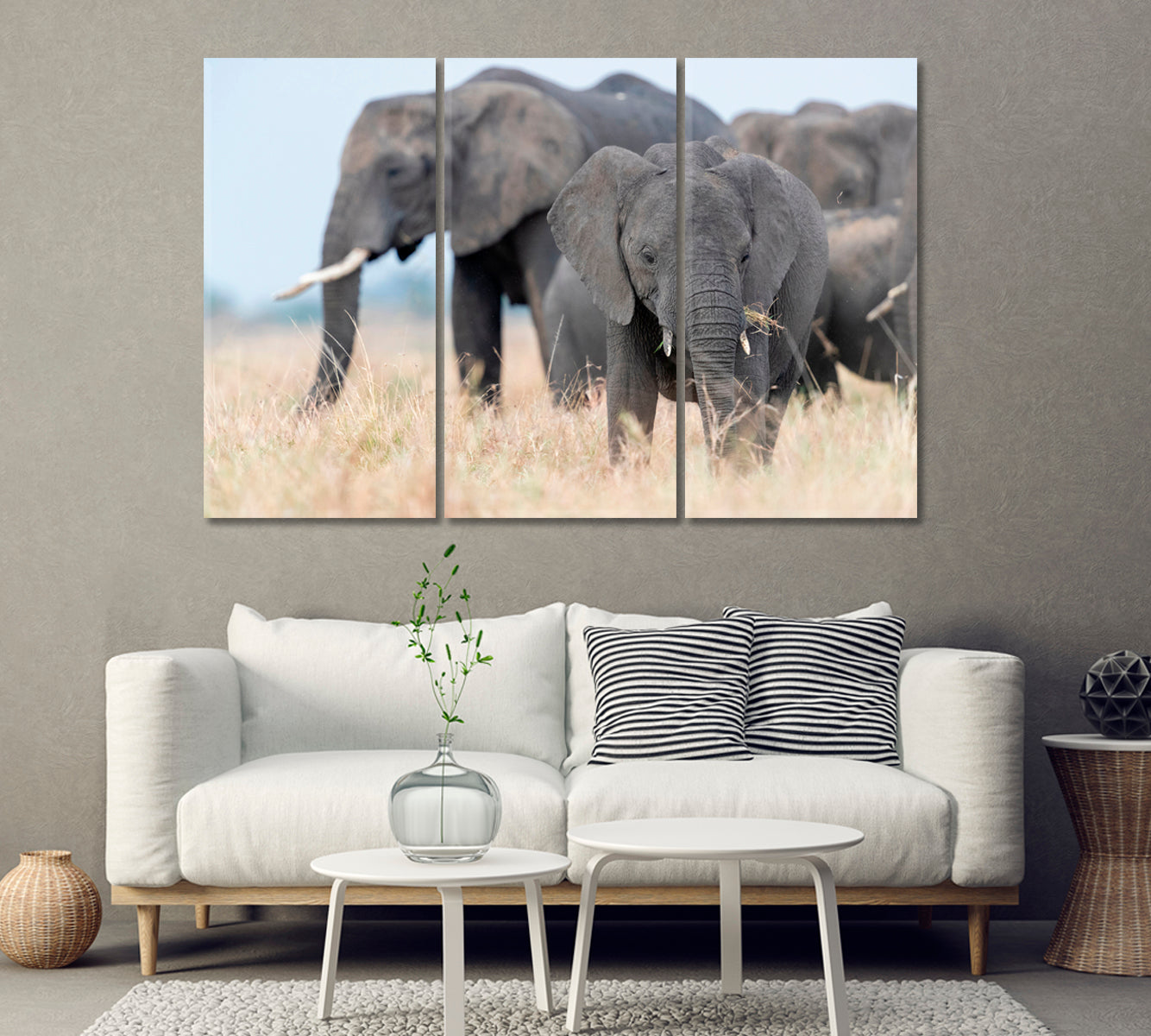 Elephant Family in Africa Canvas Print-Canvas Print-CetArt-1 Panel-24x16 inches-CetArt