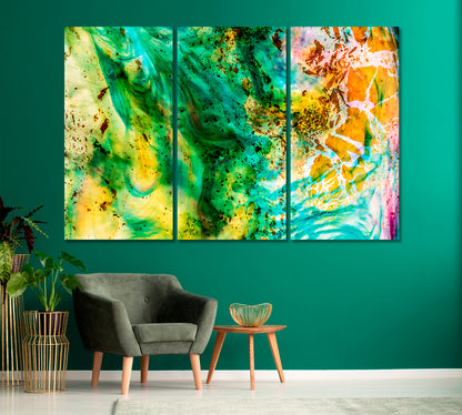 Colored Splashes Ink Abstract Paint Canvas Print-Canvas Print-CetArt-3 Panels-36x24 inches-CetArt