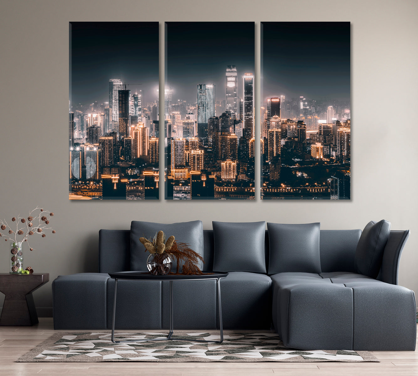 Night City Skyline Canvas Print-Canvas Print-CetArt-1 Panel-24x16 inches-CetArt