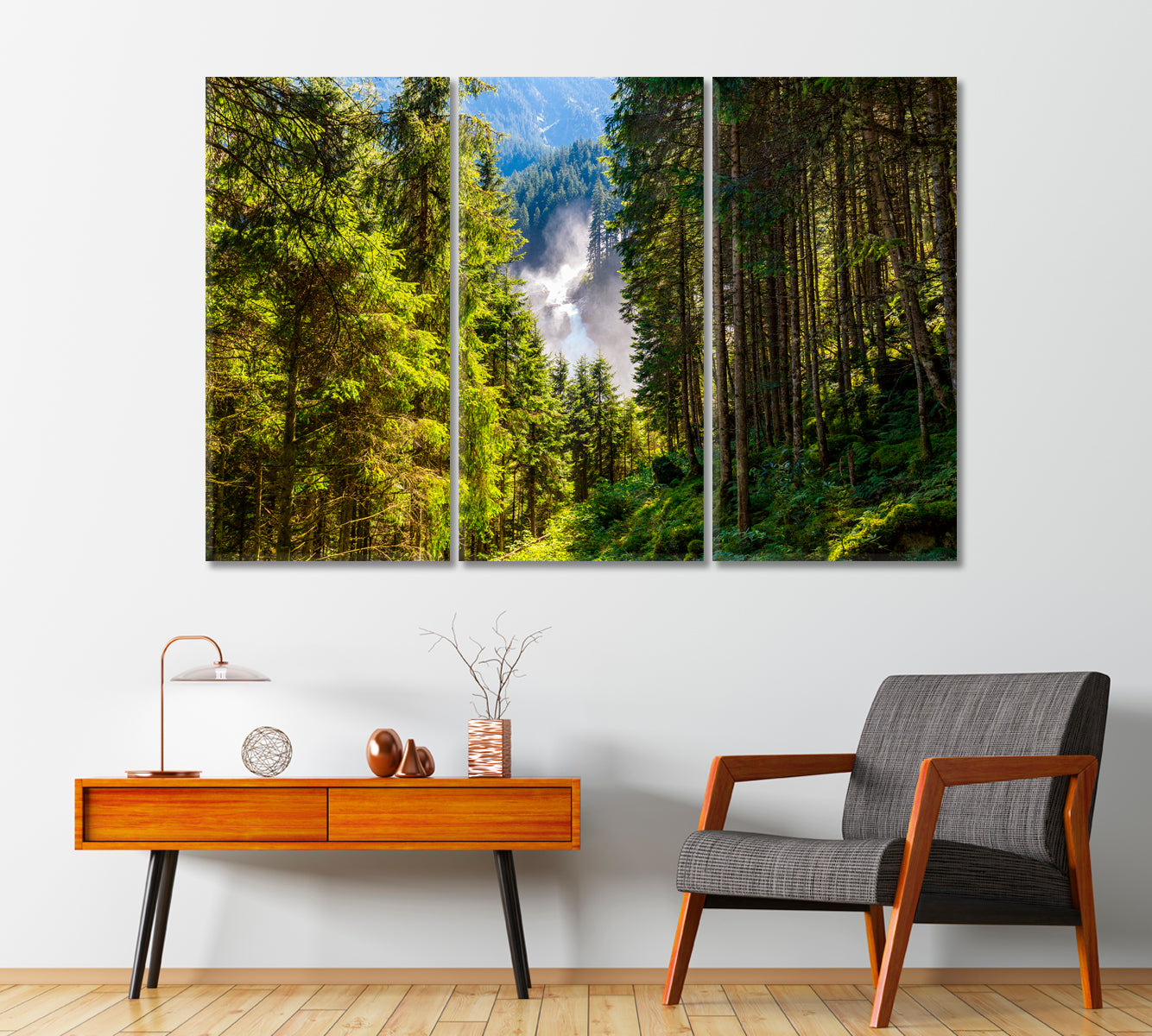 Mountain Forest with Krimml Waterfall Austria Canvas Print-Canvas Print-CetArt-1 Panel-24x16 inches-CetArt